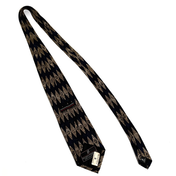 Vtg Hickey Freeman Silk Tie Paisley Baroque Italian Hand sewn Geometric 90s Gold - Picture 7 of 9